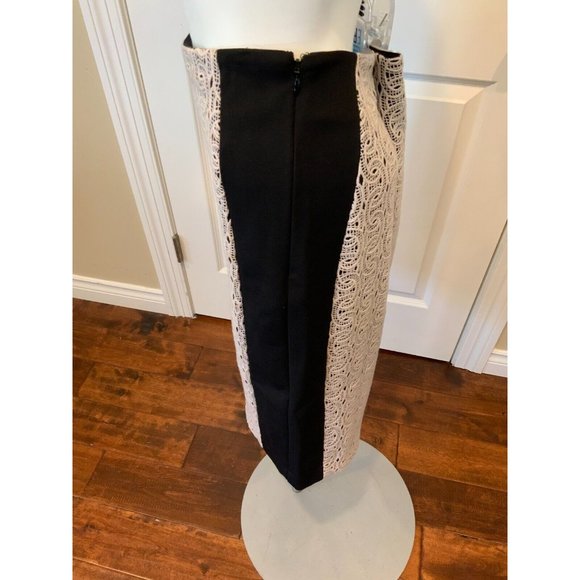 Diane Von Furstenberg White & Black "Mahalia Chains Lace" Pencil Skirt, Size 10 - Picture 5 of 7